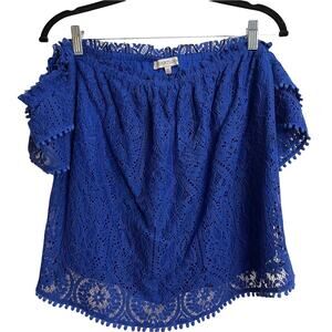 Heartloom Blue Crochet Off the Shoulder Crop Top
